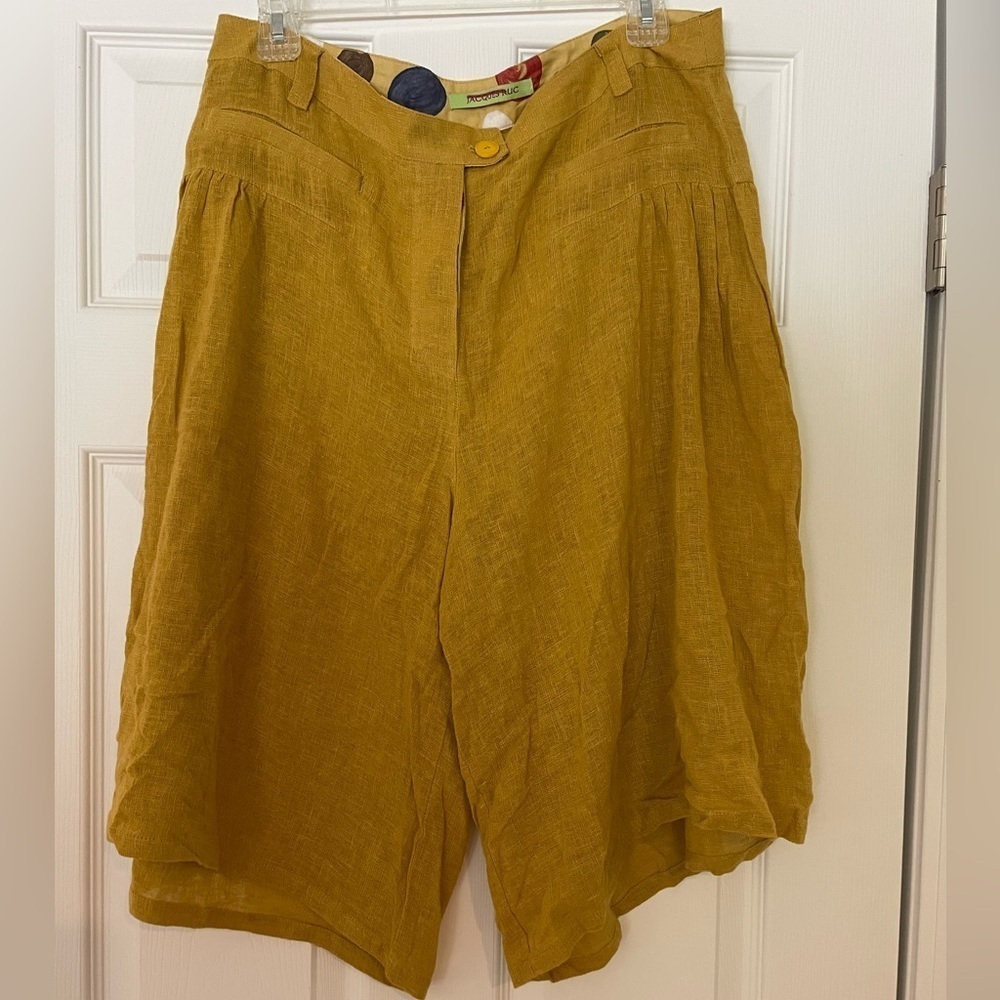 JACQUES RUC yellow linen gaucho shorts
